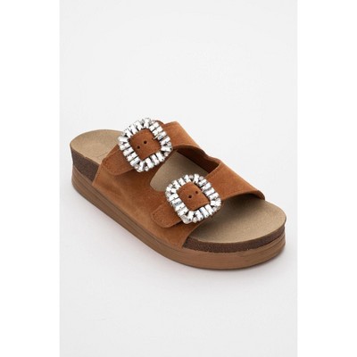 Polacca - Cognac Brown Suede Leather Slide Sandal (Women) | Forever & Always Shoes