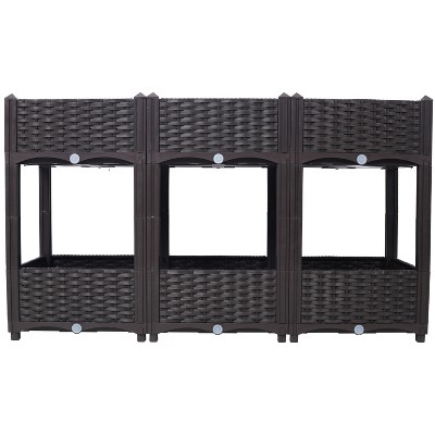 Gulches 47.2"x15.7"x27.7" Brown Elevated Rattan-Style Planter Box with Drainage