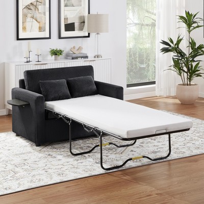 TIRAMISUBEST Twin Sleeper Sofa Bed, 47.2" Foldable Loveseat w/Mattress & Side Table - USB Ports & Storage Pocket, Black