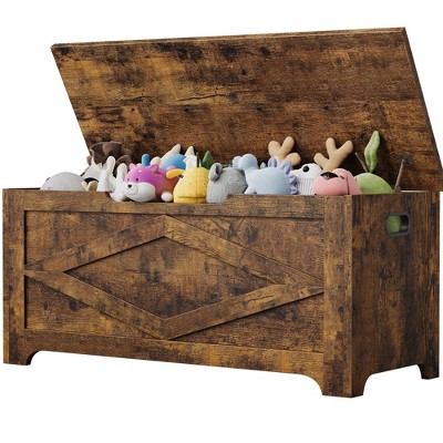 homfan Storage Chest, Wooden Storage Bench with Safety Hinges, Easy Assembly, Large Toy Chest for Entryway, Living Room, Bedroom