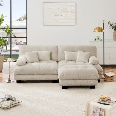 Cloud Couch Sectional Sofa,Upholstered Wide Arm Sofa with Convertible Ottoman,2 Seater Sofa With 2 Lumbar Pillows And 2 Throw Pillows-Maison Boucle