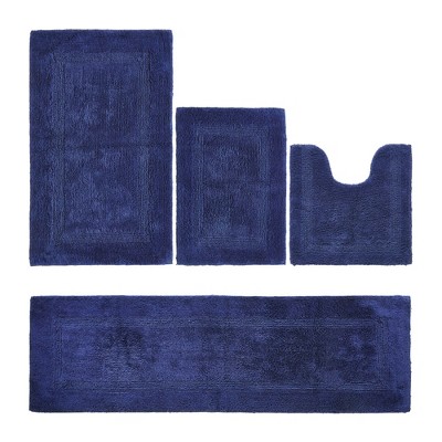 Lux Premium 100% Cotton Tufted Solid Reversible 4 Piece Bath Rug Set – Ultra-Soft, Water-Absorbent, Durable, Machine Washable Bathroom Rug