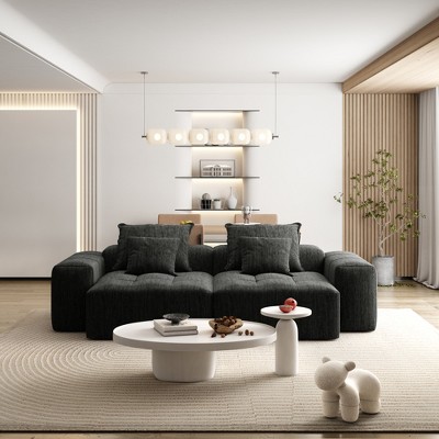 Modern Oversized Modular Sectional Sofa with 2 Chaise Lounges and 2 Armrests, Sparkling Chenille Fabric, 4-Piece DIY Tufted Sofa with 4 Pillows