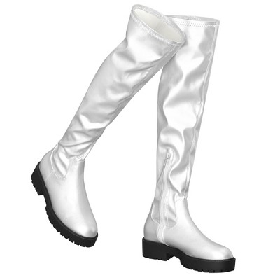 BLISSFUL STEP Women's Platform Round Toe Lug Sole Chunky Low Heel Over Knee High Boots