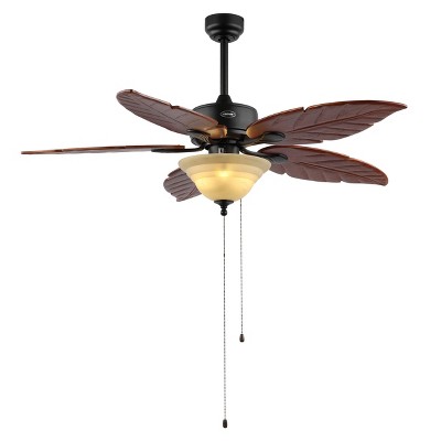 52" 3-Light Poinciana Coastal Iron/Wood Palm Leaf LED Ceiling Fan with Pull Chain - JONATHAN Y