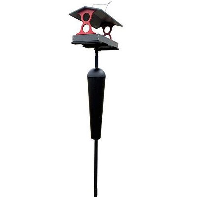 JCs Wildlife Cardinal Red and Gray Large Fly Thru Bird Feeder with Denali Squirrel Proof Mounting Pole - Squirrel Proof Bird Feeder Kit - Holds 8 Cups
