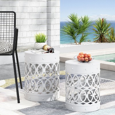 NicBex Outdoor Patio End Tables of 2, Decorative Garden Stool for Indoor Outdoor Heavy Duty Metal Frame Accent Table Modern End Table, Yellow