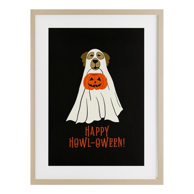 Stupell Industries Happy Howl-oween Ghost Dog Framed Print Under Glass