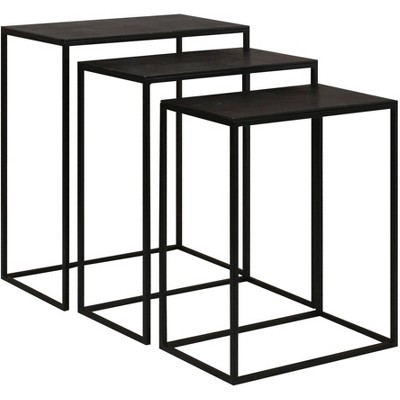 Uttermost Industrial Iron Nesting Tables Set of 3 Aged Black Bronze Slab Tabletop for Living Room Bedroom Bedside Entryway House