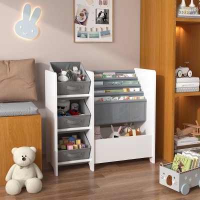 4-Tier Kids Bookshelf Toy Organizer with Fabric Drawers – Book Display Rack for Bedroom Playroom-3irtyhousy