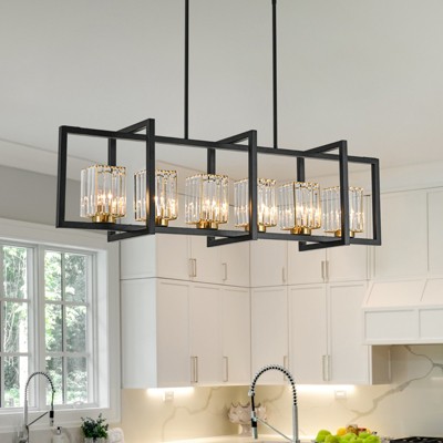 LLHZSY 43 3/10" Modern Linear Pendant Chandelier With Crystal Shape Linear Kitchen Island 6-Lights Fixture for Dining Room Kitchen Island