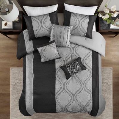 Madison Park 6pc King/California King Tessa Jacquard Comforter Set with Throw Pillow Black