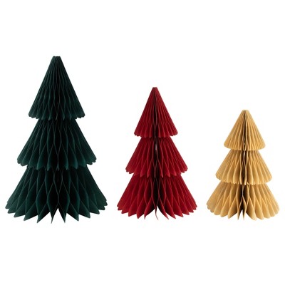Northlight Accordion Honeycomb Foldable Paper Christmas Trees - 15" - Set of 3