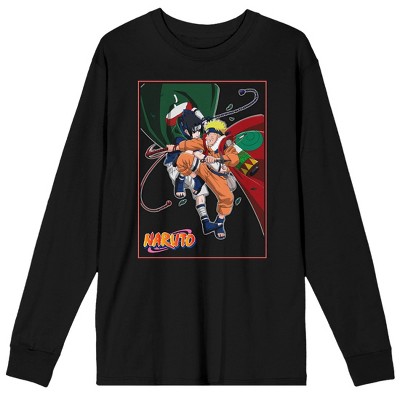 Naruto Classic Naruto and Sasuke Fighting Men's Black Long Sleeve Tee