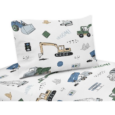 Sweet Jojo Designs Boy Kids Twin Sheet Set Construction Truck Green Blue and Grey 3pc.