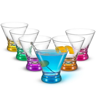 JoyJolt Hue Colored Stemless Martini Glasses - Set of 6 Colored Stemless Cocktail Glassware  - 7 oz