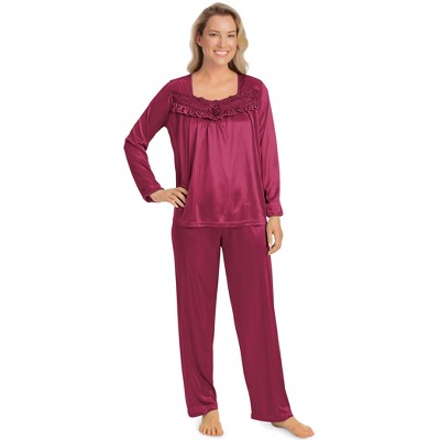 Collections Etc Soft and Silky Lace Long Sleeve Top Pajama Set