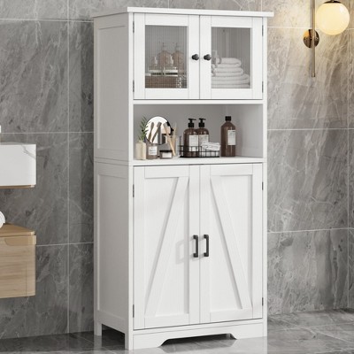 Whizmax 67" Tall Bathroom Storage Cabinet, Freestanding Glass Door Cupboard with Adjustable Shelves, for Bathroom, Kitchen, Pantry