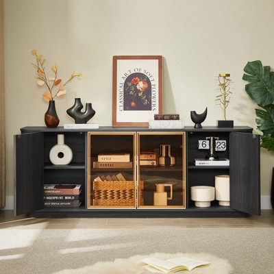 Hooseng 64" TV Wavy Stand, Entertainment Center with Storage, TV Stand for Living Room, Storage Cabinet for Bedroom