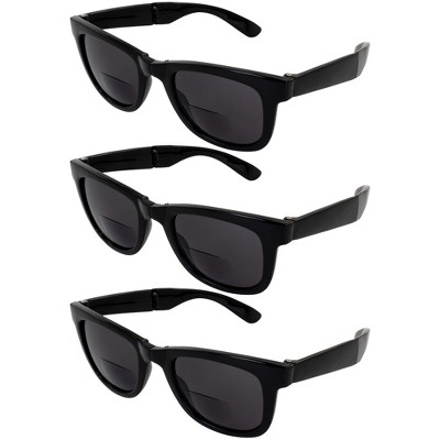 3 Pairs of Global Vision Eyewear Foldable Bifocal Reading Glasses with +2.0,+2.5,+3.0 Bifocal Smoke, Smoke, Smoke Lenses