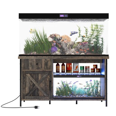 75 Gallon Aquarium Stand, Fish Tank Stand with Power Outlets & LED Light - Heavy Duty ReptileTank Stand With Storage Cabinet, Drawer & Shelf