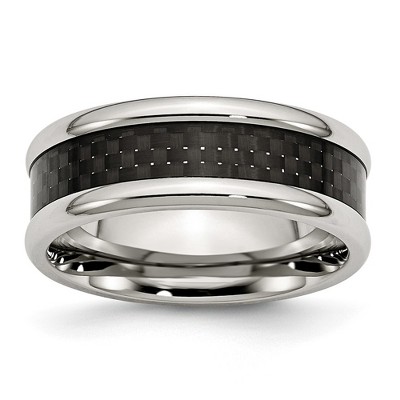 Chisel Stainless Steel Polished with Black Carbon Fiber Inlay 8mm Band Ring