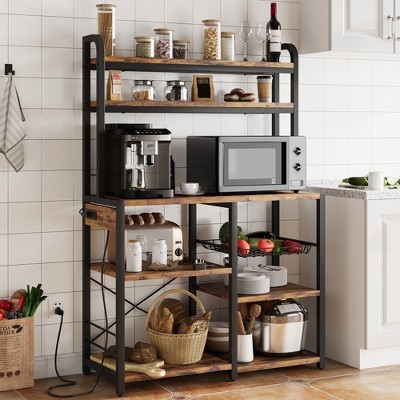 Whizmax Large Bakers Rack with Power Outlets, 6-Tier Microwave Stand, Coffee Bar, Kitchen Shelf with Wire Basket,Bookshelf