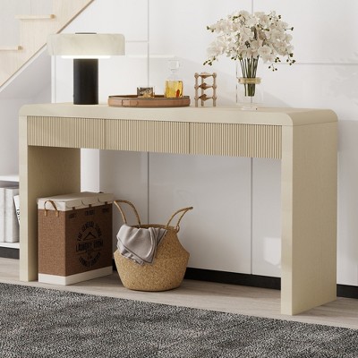 Polibi Rustic Modern Console Table with 3 Fluted Drawers