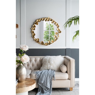 Wooakway 51.4"H 29.1"W Arch Iron Accent Wall Mirror Novelty Bathroom/Vanity Mirror with Golden Leaves