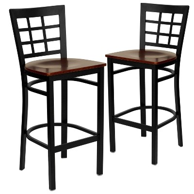 Emma and Oliver 2 Pack Window Back Metal Restaurant Barstool