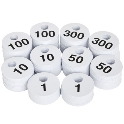 Juvale 2 Sets of Round Numbered Tags 1-300, Double-Sided Plastic Coat Check Tickets, 600 Pieces Total