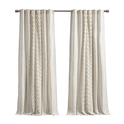 DSVIMOY Curtain Panels, Cotton Printed Curtain Panel with Chenille Stripe and Lining for Living Room, Bedroom, White&Navy, 95"*50"*0.13"