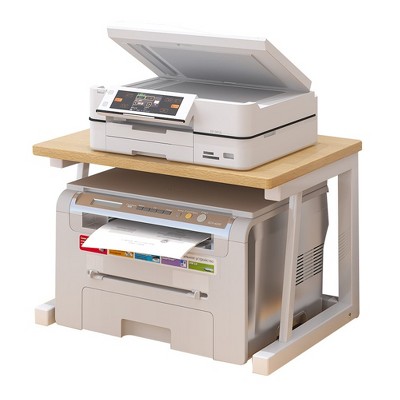 2 Tiers Wood Desktop Printer Stand, Heavy Duty Under Desk Small Printer Table, Home Office Printer Copier Stand, Printer Rack Desk Organizer Shelf