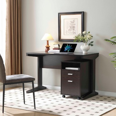 NicBex Home Office Desk with Movable 2-Drawer File Cabinet,Luxury Writing Table Reading Desk for Office&Study,Home Workstation,Espresso