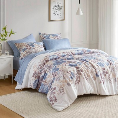 Madison Park Twin Willow Floral Comforter Set with Bed Sheet Blue