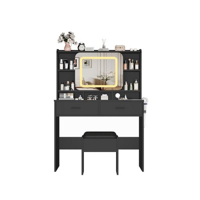 Vanity Desk with Sliding Mirror, Modern Makeup Vanity with Charging Station, Vanity Table with Drawers, Dressing Table for Bedroom, Makeup Studio