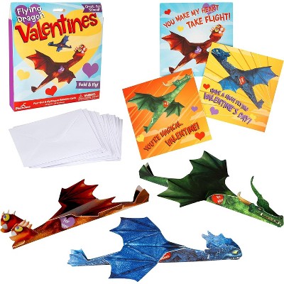 Playhouse Flying Dragons Valentines Day Cards for Kids, 28 Card Pack & Envelopes - Fold and Fly Paper Airplanes - Great for School Classroom Parties