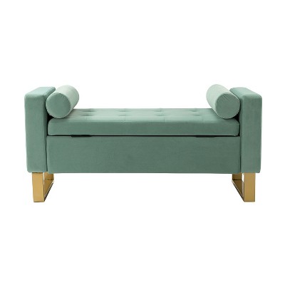 Rita 50.4" Wide Modern Storage Bench with Two Round Pillows | ARTFUL LIVING DESIGN