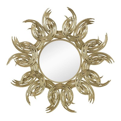 HomeRoots 37" Gold Abstract Sunburst Iron Framed Accent Mirror