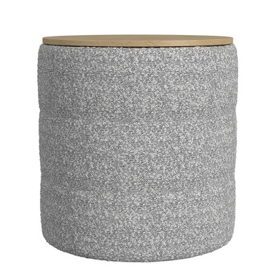 HomePop Channeled Boucle Storage Ottoman with Wood Top No Assembly Required