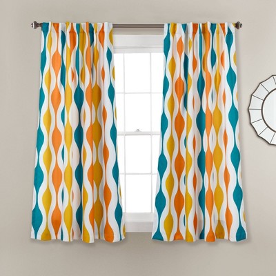 Set of 2 Mid-Century Geo Light Filtering Window Curtain Panels - Lush Décor