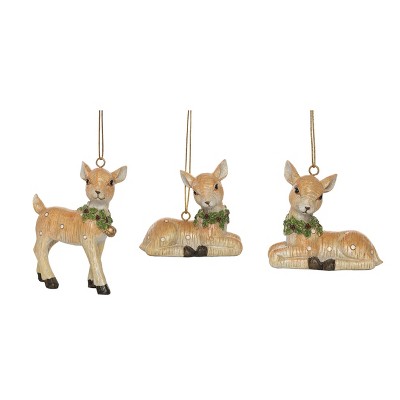 Transpac Nostalgic Reindeer Ornament Set of 3 Christmas Tree Decorations Resin Holiday Home Decor
