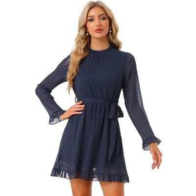 Allegra K Women's Heart Bell Sleeve Elastic Waist Ruffled Chiffon Mini Dress