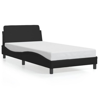 vidaXL Black Faux Leather Single Bed Frame 39.4"x79.9" with Headboard - Plywood Slats & Sturdy Legs for Bedroom Stability and Support