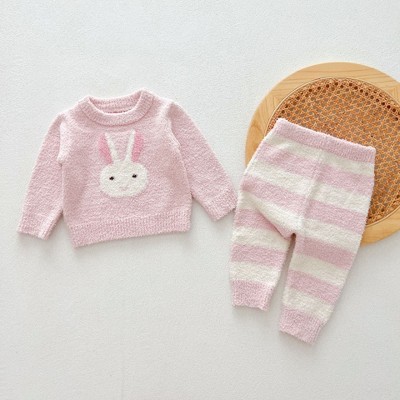 MyKids-USA Cute and Versatile Two-Piece Set: Round Neck Fleece Top and Pants for Baby and Toddlers