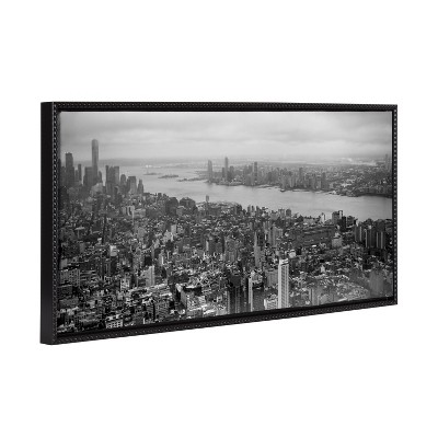 Kate and Laurel Sylvie Beaded New York No 1 Black and White Framed Canvas by Crystal Lynn Collins