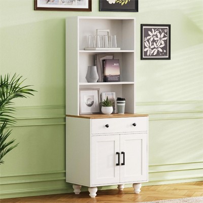 63.00"Farmhouse Storage Cabinet with 4 Solid Wood Gourd-Shaped Legs, Modern Kitchen Pantry Cabinet with Adjustable Shelves, Black