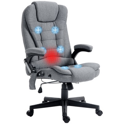 HOMCOM 6 Point Vibrating Massage Office Chair with Heat, Linen High Back Executive Office Chair with Reclining Backrest, Armrests