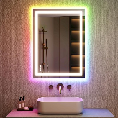 48x36 LED Bathroom Mirror with RGB Lighting, Front and Backlight, Waterproof, Fog-Resistant Tempered Glass, Adjustable Brightness