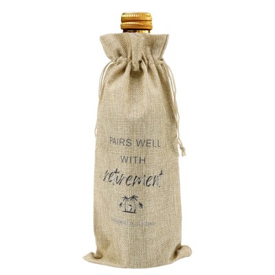 Unique Bargains Coconut Tree Pattern Wine Bags with Drawstrings Khaki 1 Pc